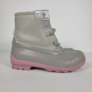 Sperry Port Grey/Pink Waterproof Weather Duck Boots Girls Size 11M
